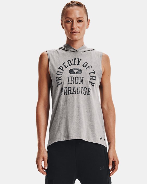αμανικα μπλουζακια Under Armour Project Rock Graphic Hooded γυναικεια γκρι μαυρα | ej3lNQqhNVG