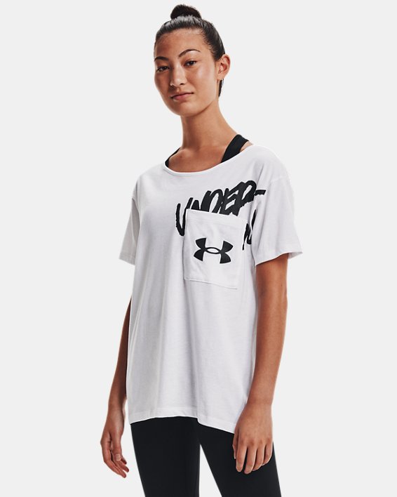 μπλουζακια για τρεξιμο Under Armour UA Oversized Wordmark Graphic T-Shirt γυναικεια ασπρα / μαυρα |