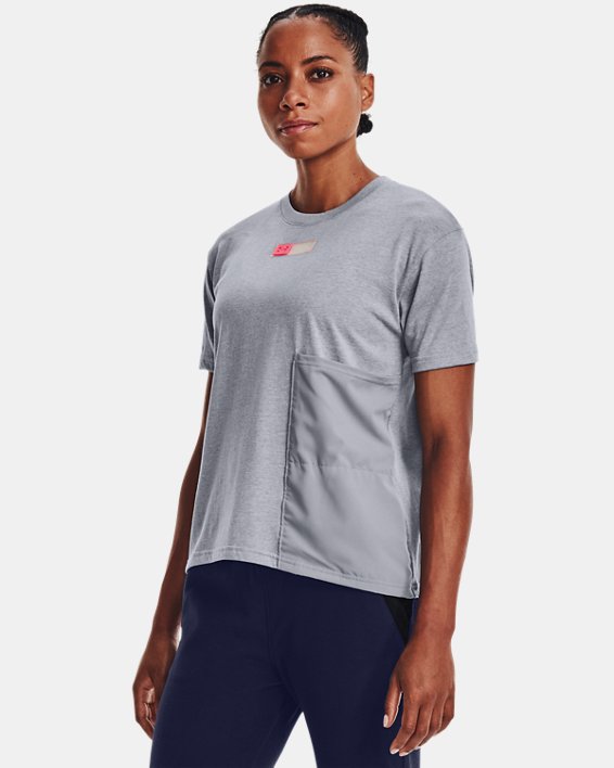 μπλουζακια για τρεξιμο Under Armour UA Woven Pocket T-Shirt γυναικεια γκρι | X5hfugLv9rG