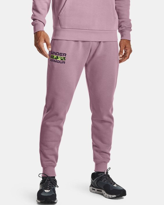παντελονι jogger Under Armour UA Rival Fleece Signature ανδρικα μωβ ροζ | w9p3uPyWk8E