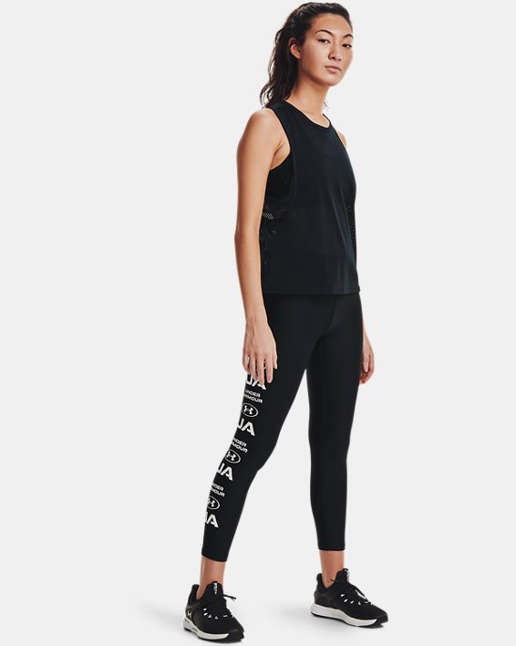 παντελονι για τρεξιμο Under Armour HeatGear® Armour No-Slip Waistband Graphic Ankle γυναικεια μαυρα