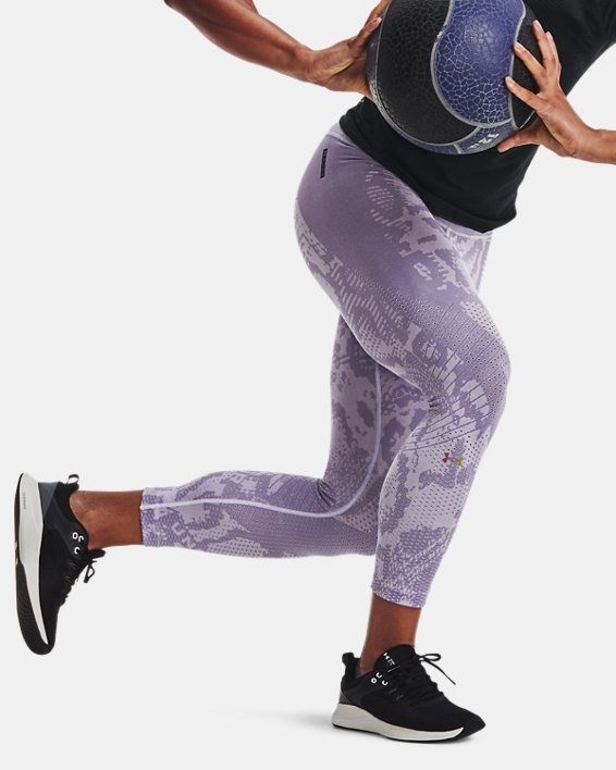 παντελονι για τρεξιμο Under Armour UA RUSH™ HeatGear® Seamless Ankle γυναικεια μωβ ροζ / μεταλλικός