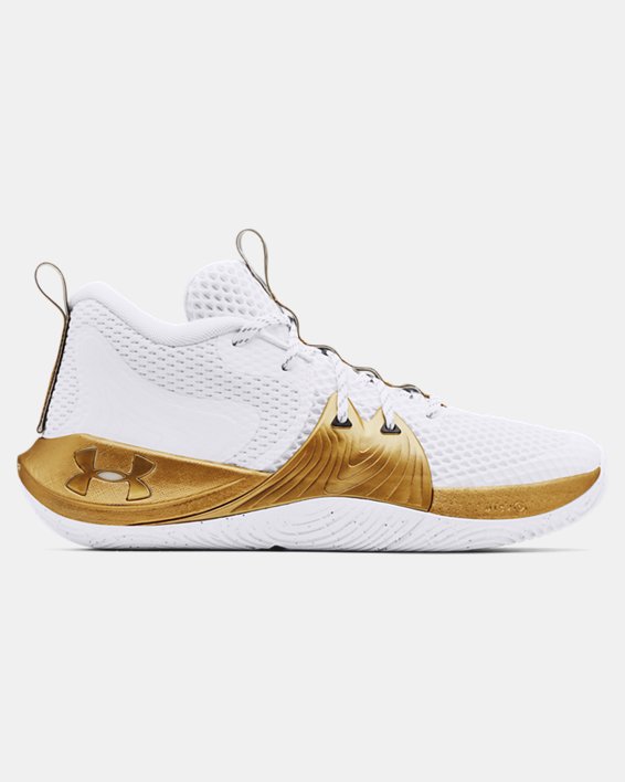 παπουτσια μπασκετ Under Armour Unisex UA Embiid One ανδρικα ασπρα / μεταλλικός χρυσο χρωμα | RMatKnR