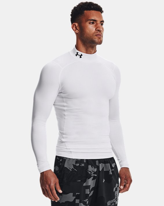 ρουχα για τρεξιμο Under Armour ColdGear® Compression Mock ανδρικα ασπρα / μαυρα | MGM87TkZBMi