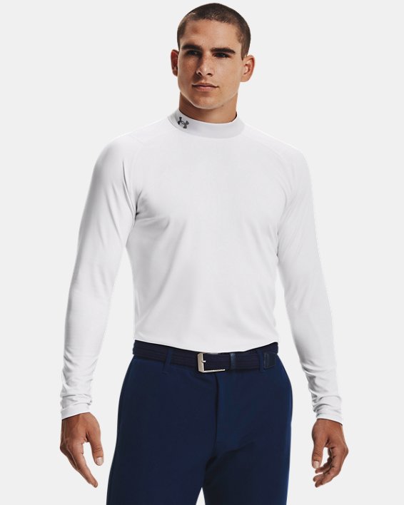 ρουχα για τρεξιμο Under Armour ColdGear® Infrared Golf Mock ανδρικα ασπρα / μεταλλικός ασημι | iWVax