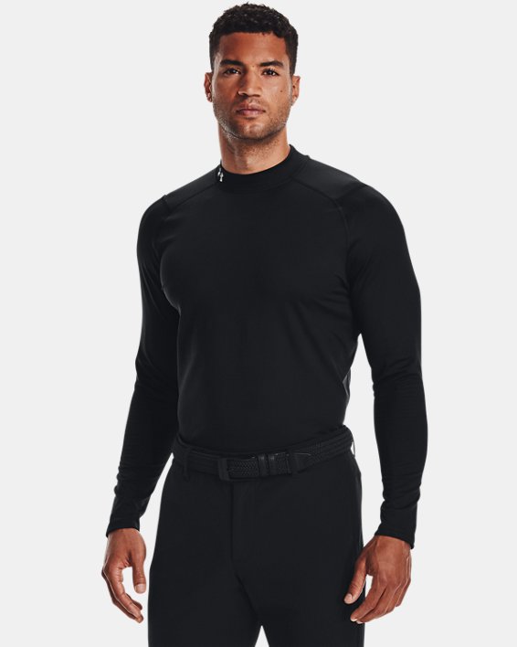 ρουχα για τρεξιμο Under Armour ColdGear® Infrared Golf Mock ανδρικα μαυρα / μεταλλικός ασημι | lgsS3