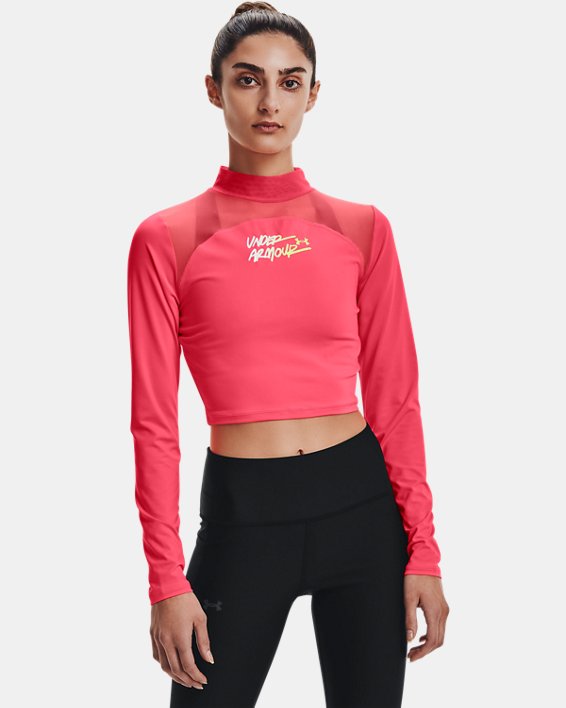 ρουχα για τρεξιμο Under Armour HeatGear® Crop Mock Neck Top γυναικεια κοκκινα | At7di1X4UNJ