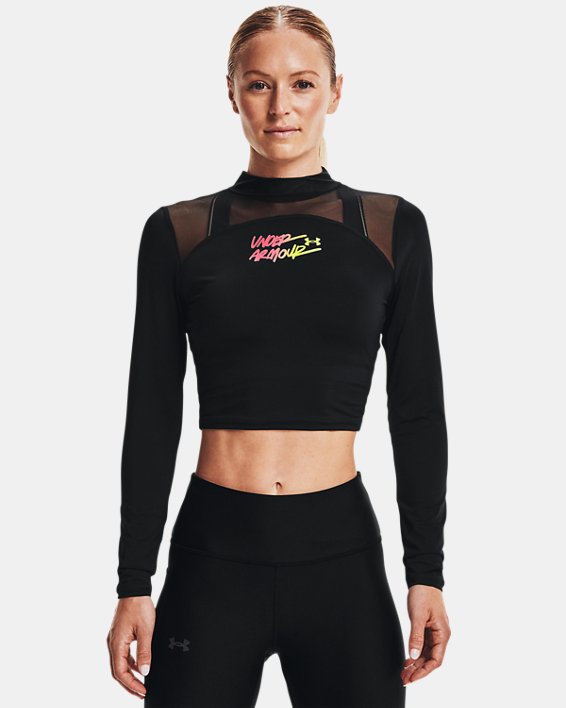 ρουχα για τρεξιμο Under Armour HeatGear® Crop Mock Neck Top γυναικεια μαυρα | MLjlntSFUli