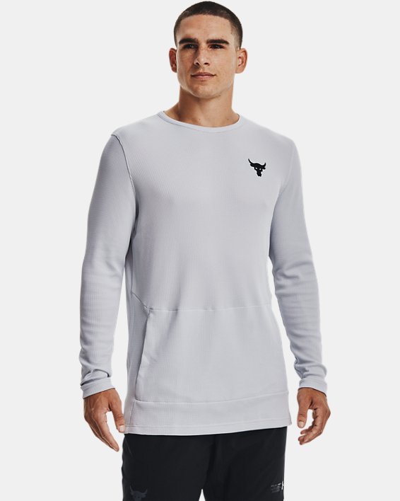 ρουχα για τρεξιμο Under Armour Project Rock Authentic Crew ανδρικα γκρι / μαυρα | VfDJeFahrM1