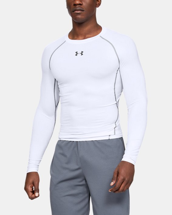 ρουχα για τρεξιμο Under Armour UA HeatGear® Armour Compression Shirt ανδρικα ασπρα / βαθυ γκρι | GhI