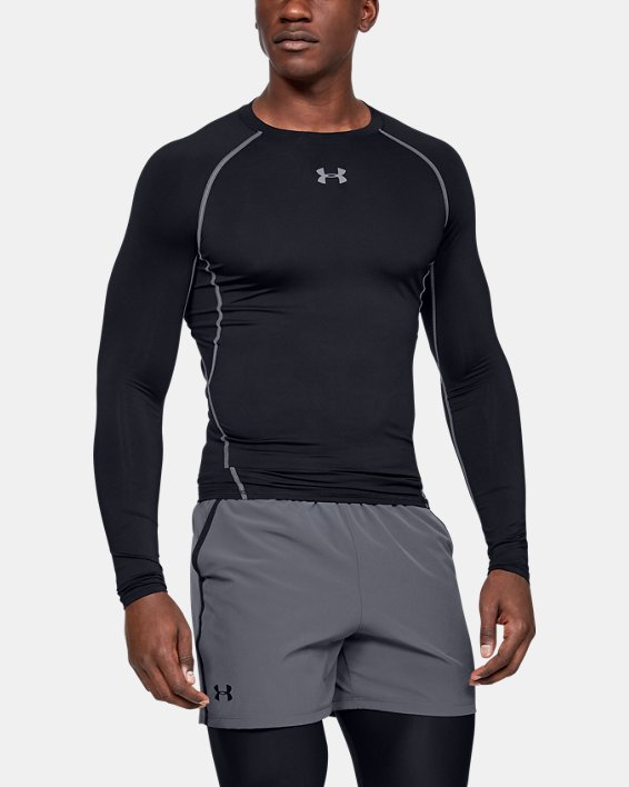 ρουχα για τρεξιμο Under Armour UA HeatGear® Armour Compression Shirt ανδρικα μαυρα / γκρι | uWUyZ8h4