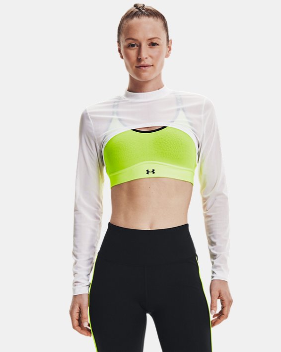 ρουχα για τρεξιμο Under Armour UA Mesh Crop Mock γυναικεια ασπρα / μαυρα | QbZfUI3V8TU