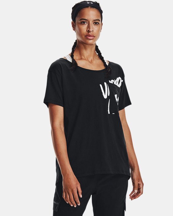 ρουχα για τρεξιμο Under Armour UA Oversized Wordmark Graphic T-Shirt γυναικεια μαυρα / ασπρα | JoNRw