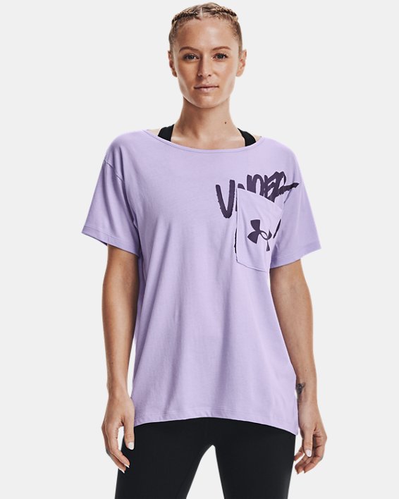 ρουχα για τρεξιμο Under Armour UA Oversized Wordmark Graphic T-Shirt γυναικεια μωβ / μωβ | cGp8oBOeq