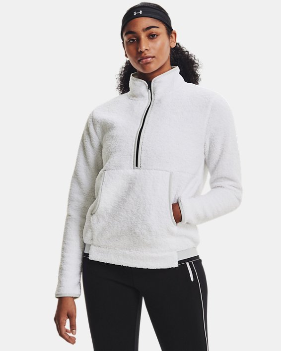 ρουχα για τρεξιμο Under Armour UA Pile ½ Zip γυναικεια ασπρα / γκρι | DsXoB1zcgLU