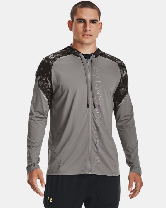 ρουχα για τρεξιμο Under Armour UA RUSH™ HeatGear® Printed Full-Zip ανδρικα μαυρα | BVikuoXJRVo