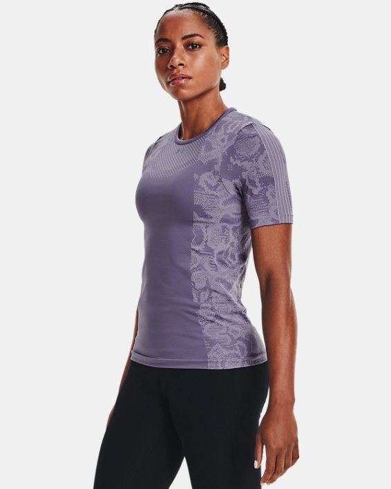 ρουχα για τρεξιμο Under Armour UA RUSH™ HeatGear® Seamless γυναικεια μωβ ροζ / μεταλλικός ασημι | nF