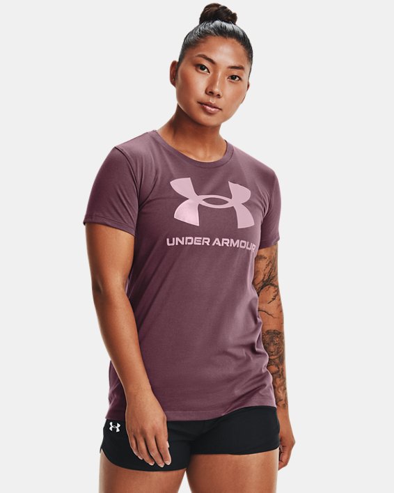ρουχα για τρεξιμο Under Armour UA Sportstyle Graphic γυναικεια γκρι μωβ / μωβ ροζ | KJ4klViHJho