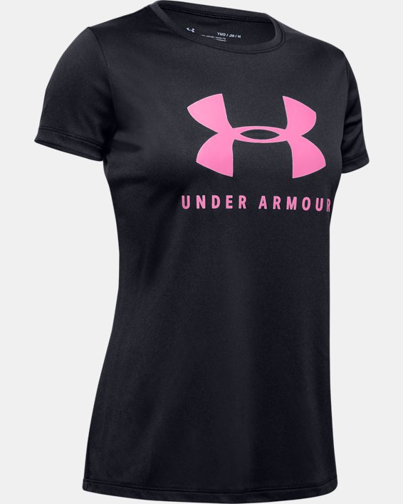 ρουχα για τρεξιμο Under Armour UA Tech™ Big Logo για κοριτσια μαυρα / ροζ | 34PKQUS8vO7