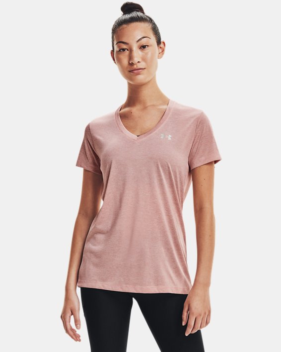 ρουχα για τρεξιμο Under Armour UA Tech™ Twist V-Neck γυναικεια ροζ / ροζ | 5uEcUtGDkPz