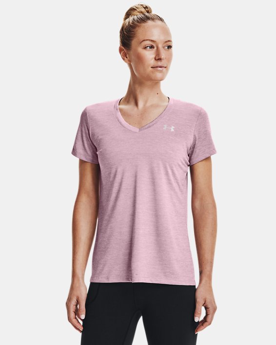 ρουχα για τρεξιμο Under Armour UA Tech™ Twist V-Neck γυναικεια μωβ ροζ / ροζ | BHFQL2VWYEY
