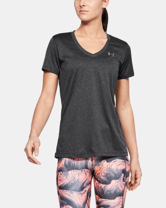 ρουχα για τρεξιμο Under Armour UA Tech™ V-Neck γυναικεια σκούρο γκρι / μεταλλικός ασημι | I33rJAr9qp