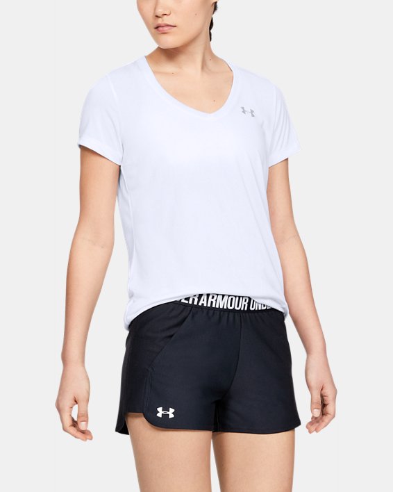 ρουχα για τρεξιμο Under Armour UA Tech™ V-Neck γυναικεια ασπρα / μεταλλικός ασημι | T6xQXWwEY5p