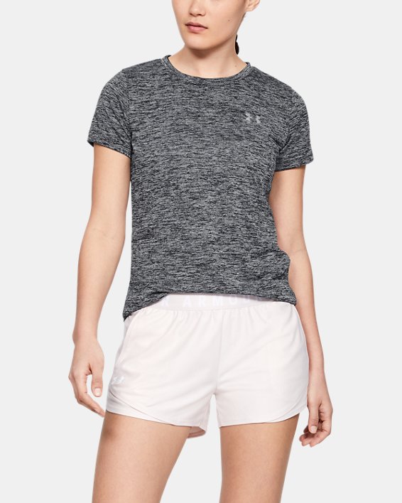 ρουχα για τρεξιμο Under Armour UA Tech™ Twist T-Shirt γυναικεια μαυρα / μεταλλικός ασημι | UByScMbug