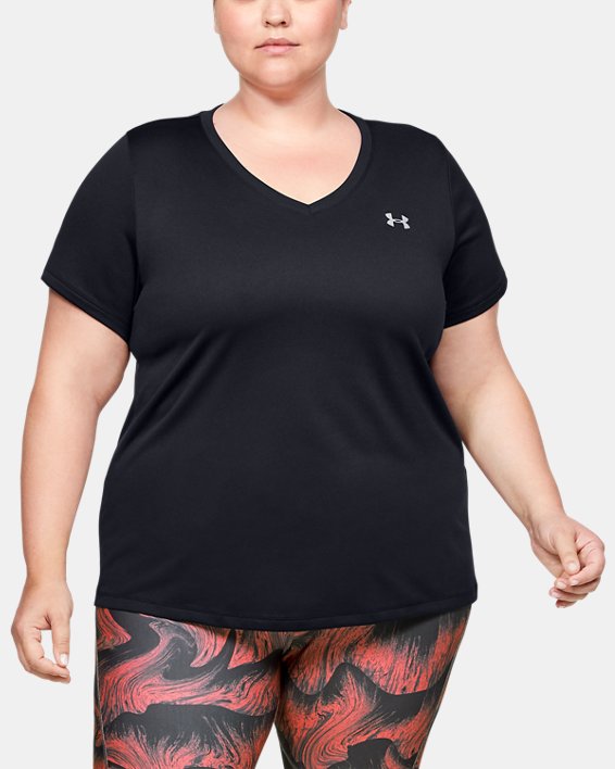 ρουχα για τρεξιμο Under Armour UA Tech™ V-Neck γυναικεια μαυρα / μεταλλικός ασημι | dgzaE5hBXHF