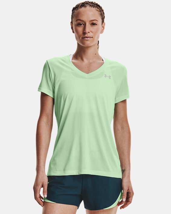 ρουχα για τρεξιμο Under Armour UA Tech™ Twist V-Neck γυναικεια ανοιχτο τυρκουάζ / ασπρα | gTQiDUXuYM