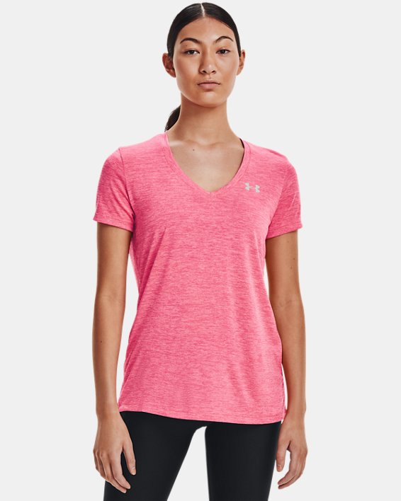 ρουχα για τρεξιμο Under Armour UA Tech™ Twist V-Neck γυναικεια ροζ / ροζ | hG5BDITU66e