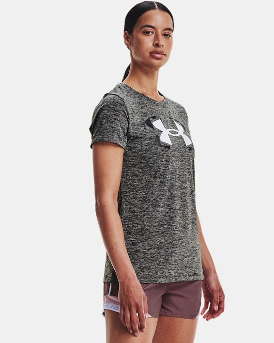 ρουχα για τρεξιμο Under Armour UA Tech™ Twist Logo γυναικεια γκρι / ασπρα | unwBT9odNok