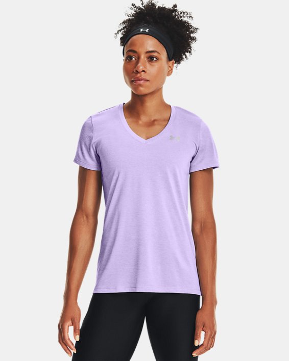 ρουχα για τρεξιμο Under Armour UA Tech™ Twist V-Neck γυναικεια μωβ / ασπρα | zRPr6WBKKna