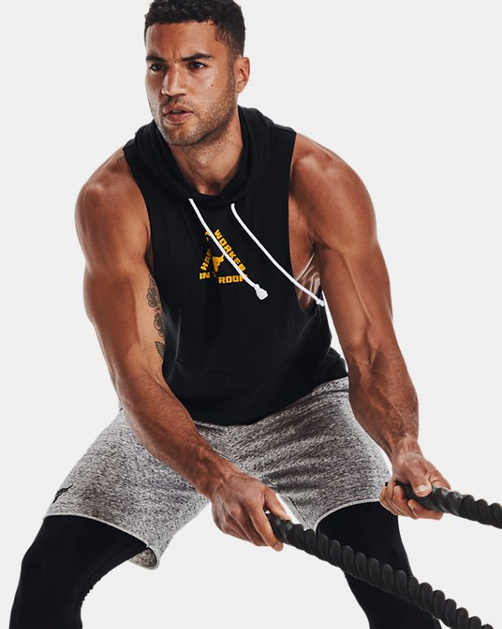 φουτερ με κουκουλα Under Armour Project Rock αμανικα ανδρικα μαυρα / χρυσο χρωμα | OHPkk1kVP5I