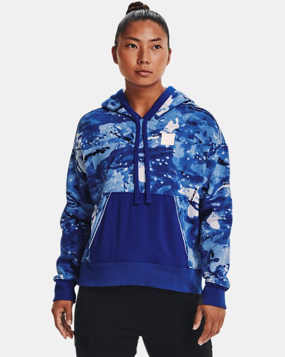 φουτερ με κουκουλα Under Armour Project Rock Printed γυναικεια μπλε ρουά / μαυρα ασπρα | ycmjLqDVbyN