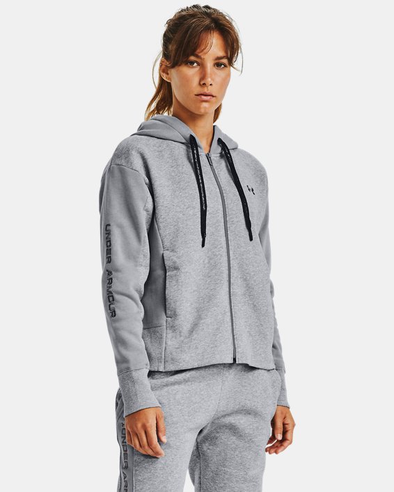 φουτερ με κουκουλα Under Armour UA Rival Fleece Embroidered Full Zip γυναικεια γκρι / γκρι | 2jYJNGm