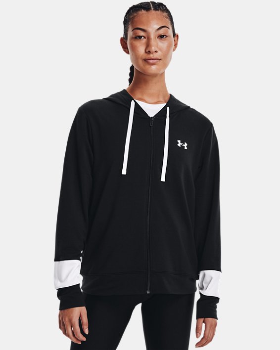 φουτερ με κουκουλα Under Armour UA Rival Terry Colorblock Full-Zip γυναικεια μαυρα / ασπρα | AspioWU