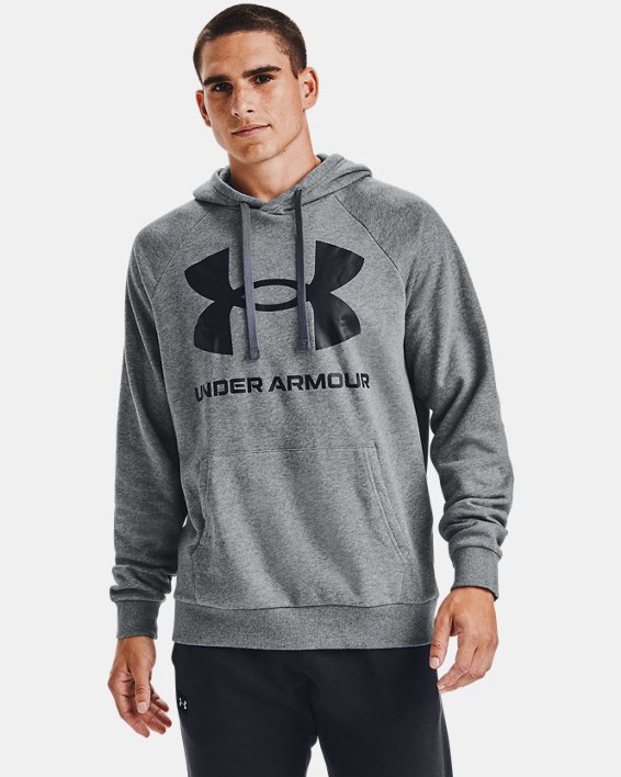 φουτερ με κουκουλα Under Armour UA Rival Fleece Big Logo ανδρικα γκρι μαυρα | F1okcL72sb7
