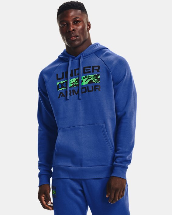 φουτερ με κουκουλα Under Armour UA Rival Fleece Signature Box ανδρικα μπλε | Hojz8UZTuzy