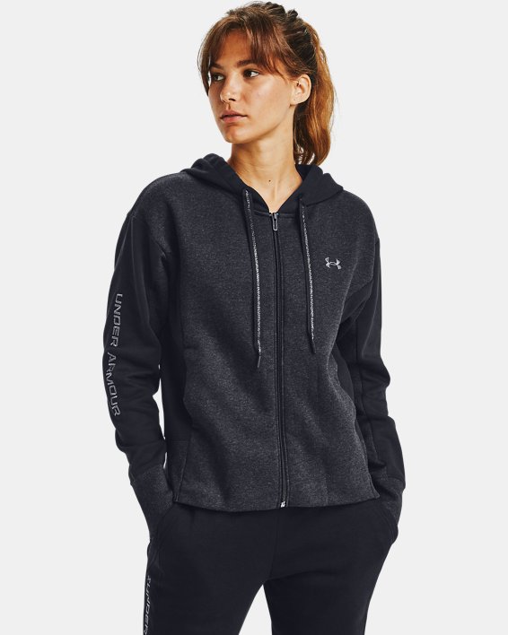 φουτερ με κουκουλα Under Armour UA Rival Fleece Embroidered Full Zip γυναικεια μαυρα / μαυρα | KbRJy