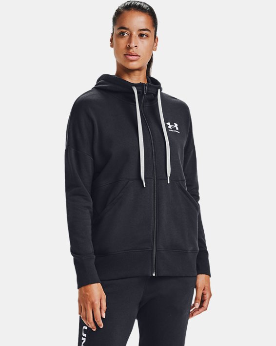 φουτερ με κουκουλα Under Armour UA Rival Fleece Full Zip γυναικεια μαυρα / ασπρα | SH9eRCErNY1