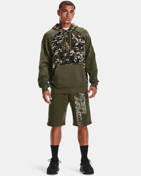 φουτερ με κουκουλα Under Armour UA Rival Fleece Camo Script ανδρικα μπλε πρασινο / μαυρα ασπρα | d3l