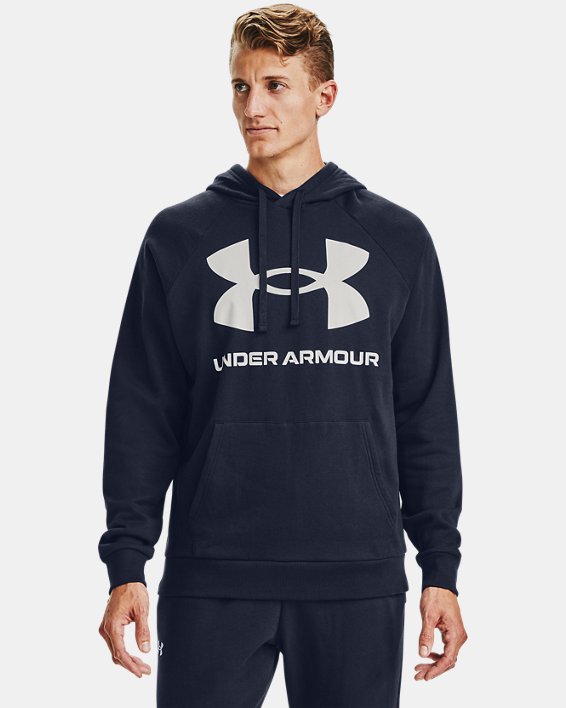 φουτερ με κουκουλα Under Armour UA Rival Fleece Big Logo ανδρικα σκουρο μπλε / μαυρα ασπρα | lzSE11c
