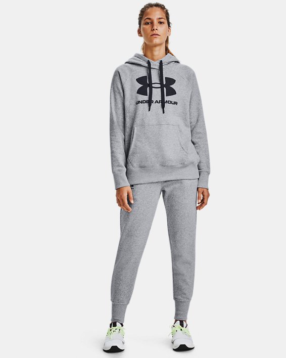 φουτερ με κουκουλα Under Armour UA Rival Fleece Logo γυναικεια γκρι / μαυρα | mNxBLQ24pFt