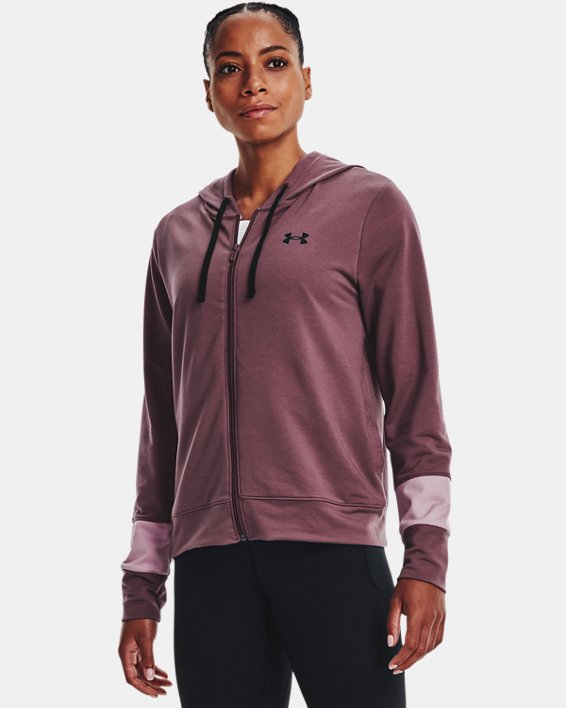 φουτερ με κουκουλα Under Armour UA Rival Terry Colorblock Full-Zip γυναικεια γκρι μωβ / μωβ ροζ | mh