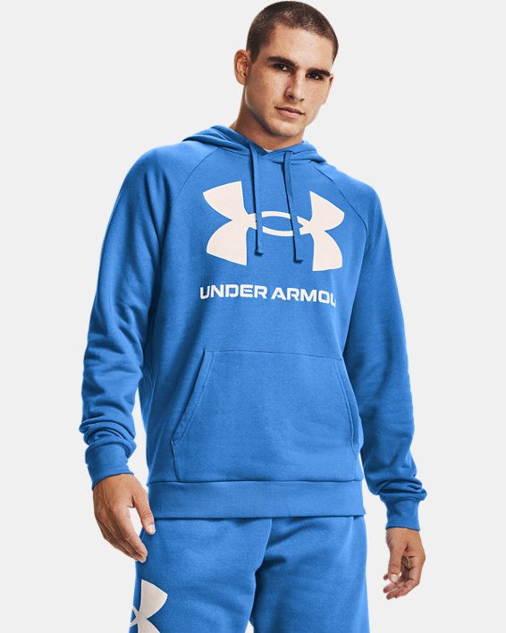 φουτερ με κουκουλα Under Armour UA Rival Fleece Big Logo ανδρικα μπλε / μαυρα ασπρα | wvt6ZItbFd3